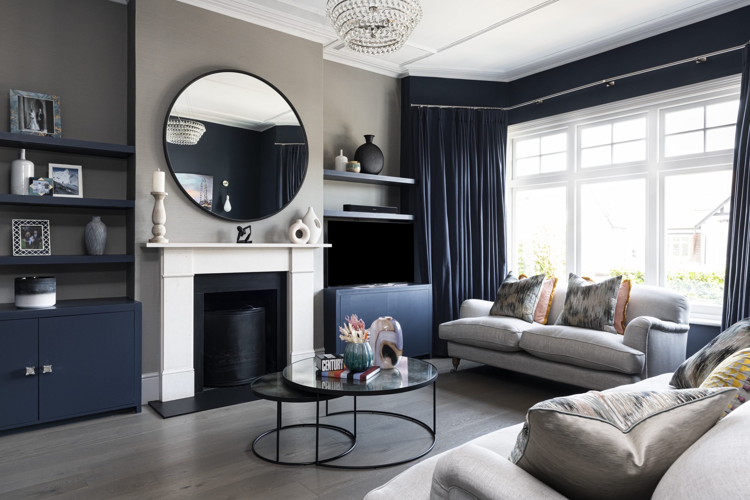 Living room with views onto the front garden in Wimbledon Village