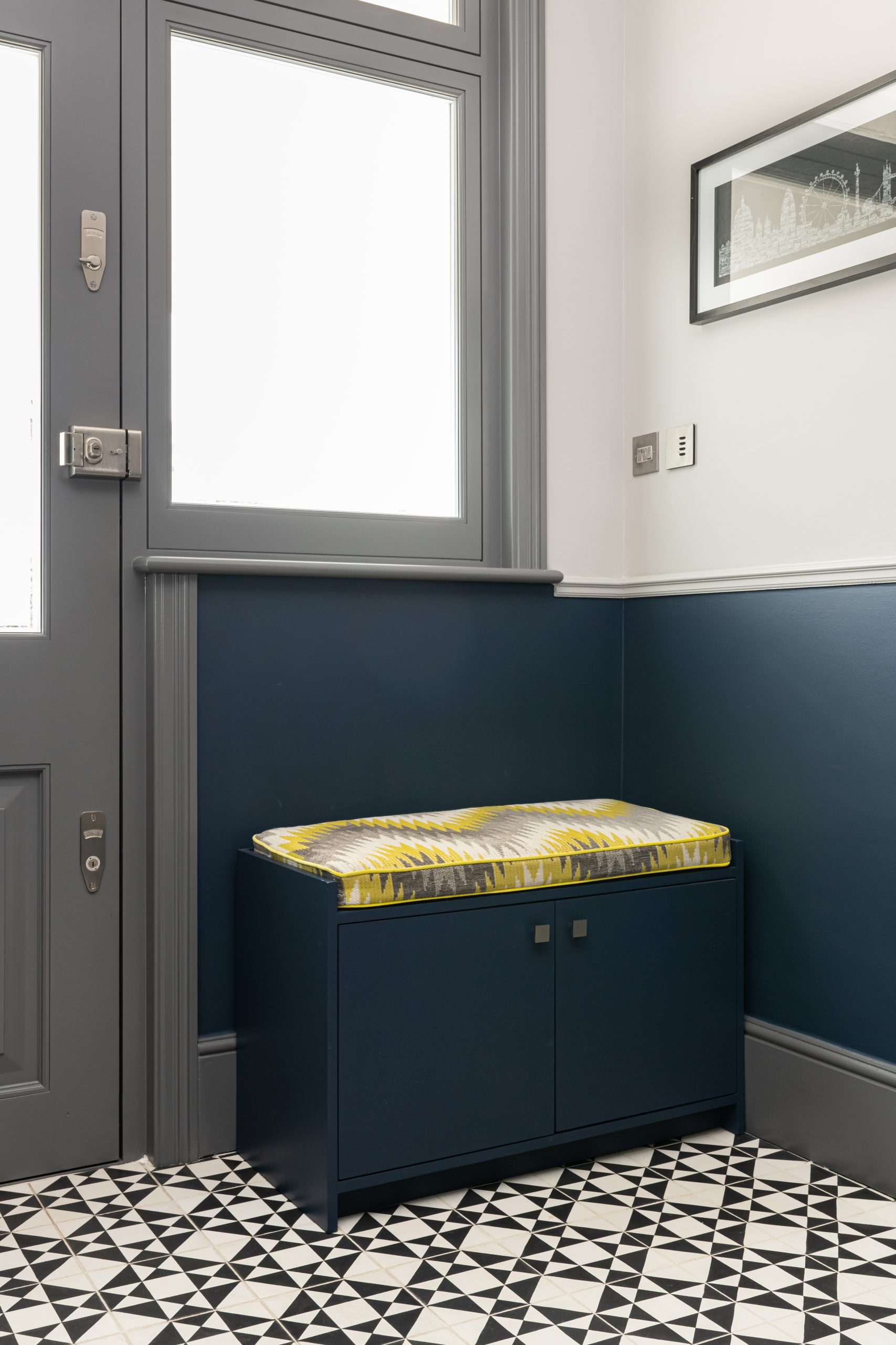 Bespoke shoe cabinet designed by Emma Green in hallway