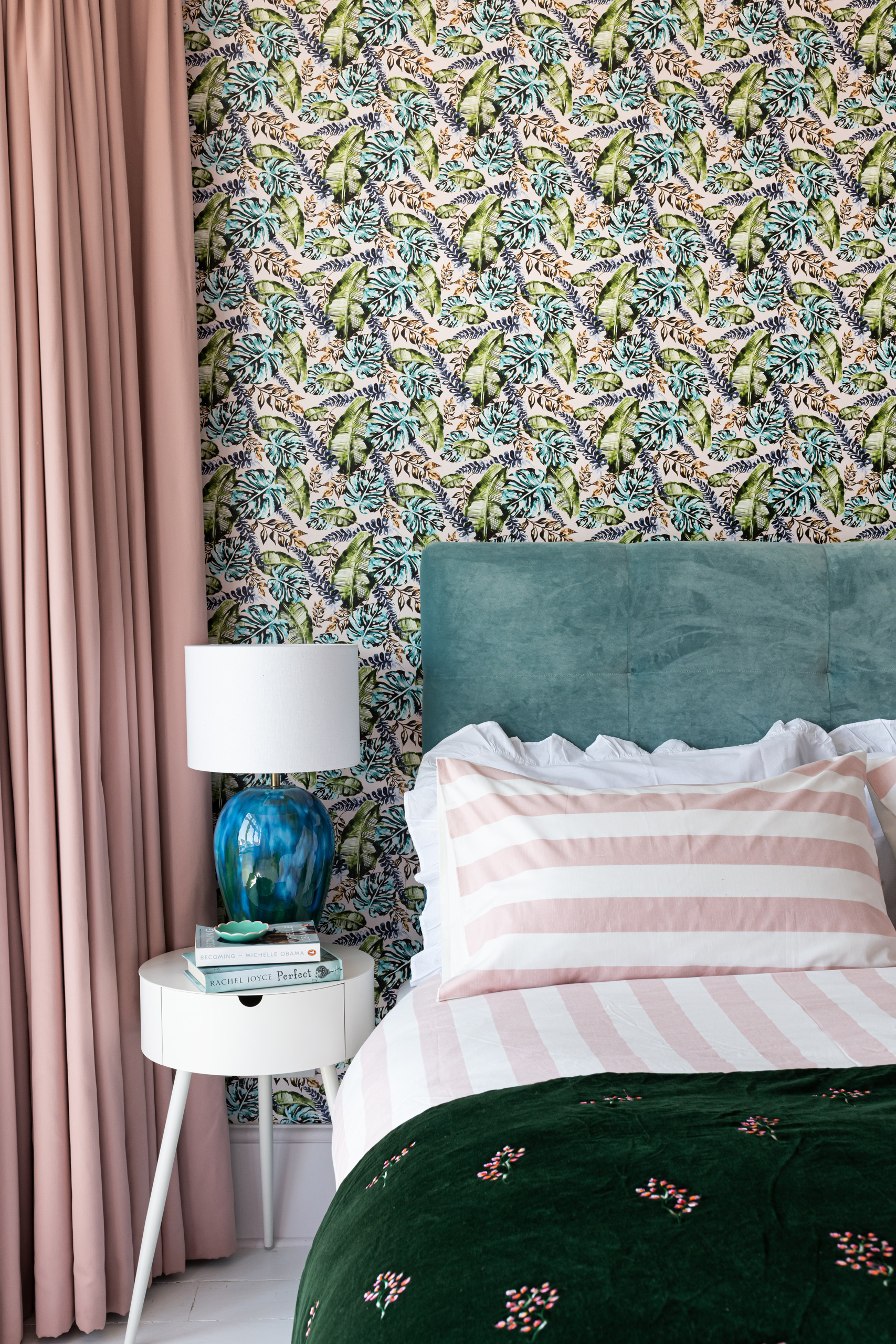 Striking wallpaper in bespoke bedroom home design by Emma Green